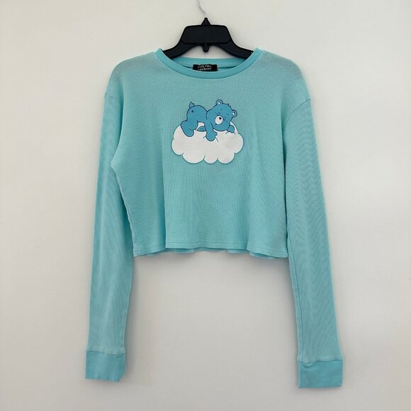 Dolls Kill x Care Bears Blue Cropped Waffle Knit Long Sleeve Top Size 1X Thermal - Picture 1 of 8